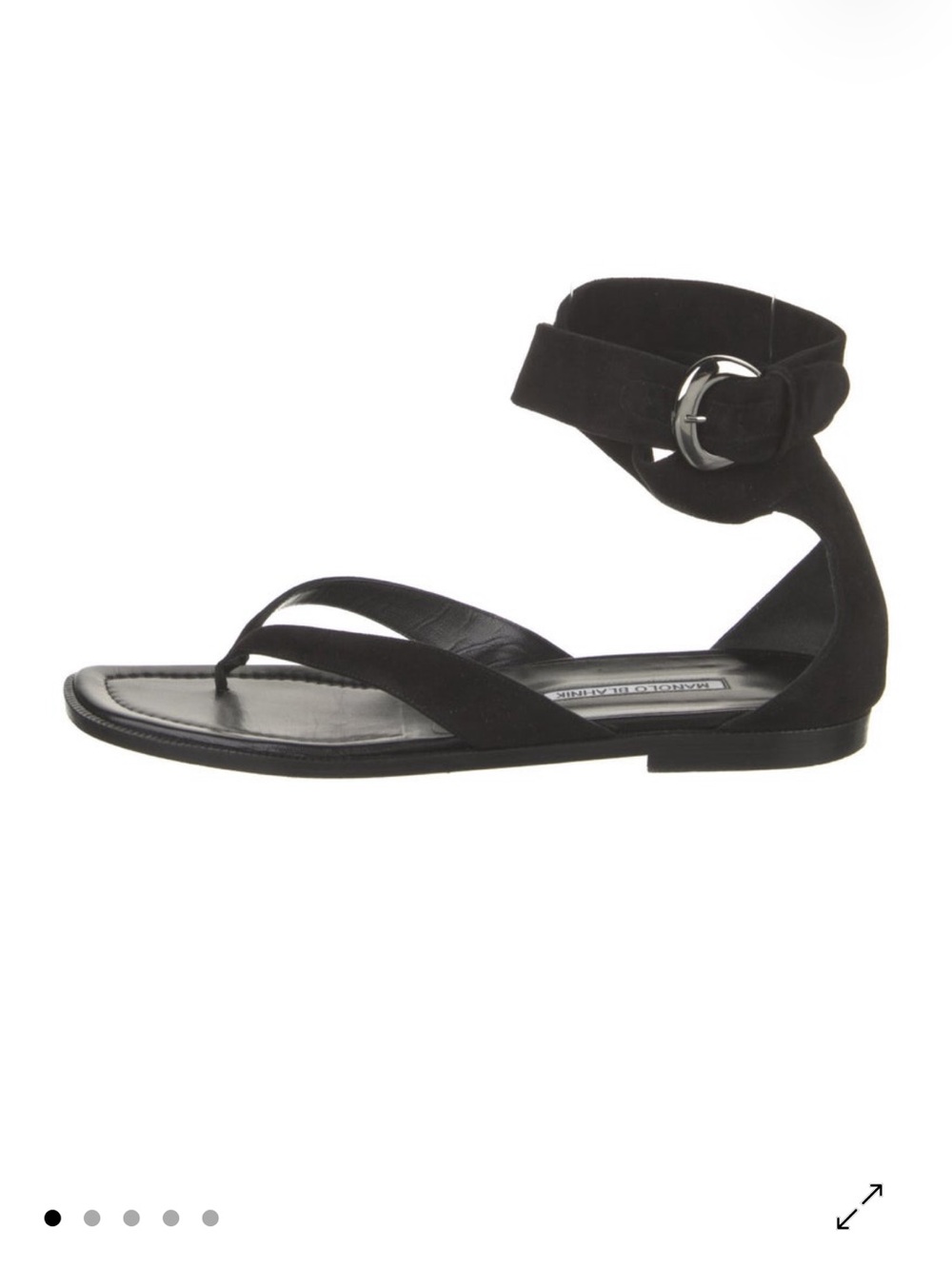 Manolo Blahnik Black Suede Ankle-Strap Toe-Loop Sandal